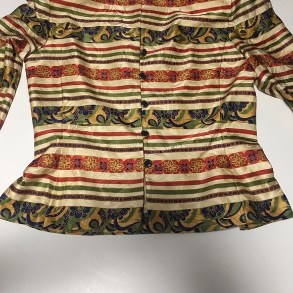 VTG ARTSY ANDRIANNA PAPEL 100% SILK JACKET BLAZER JACQUARD STRIPES SZ 10 LIKE … - Picture 3 of 9